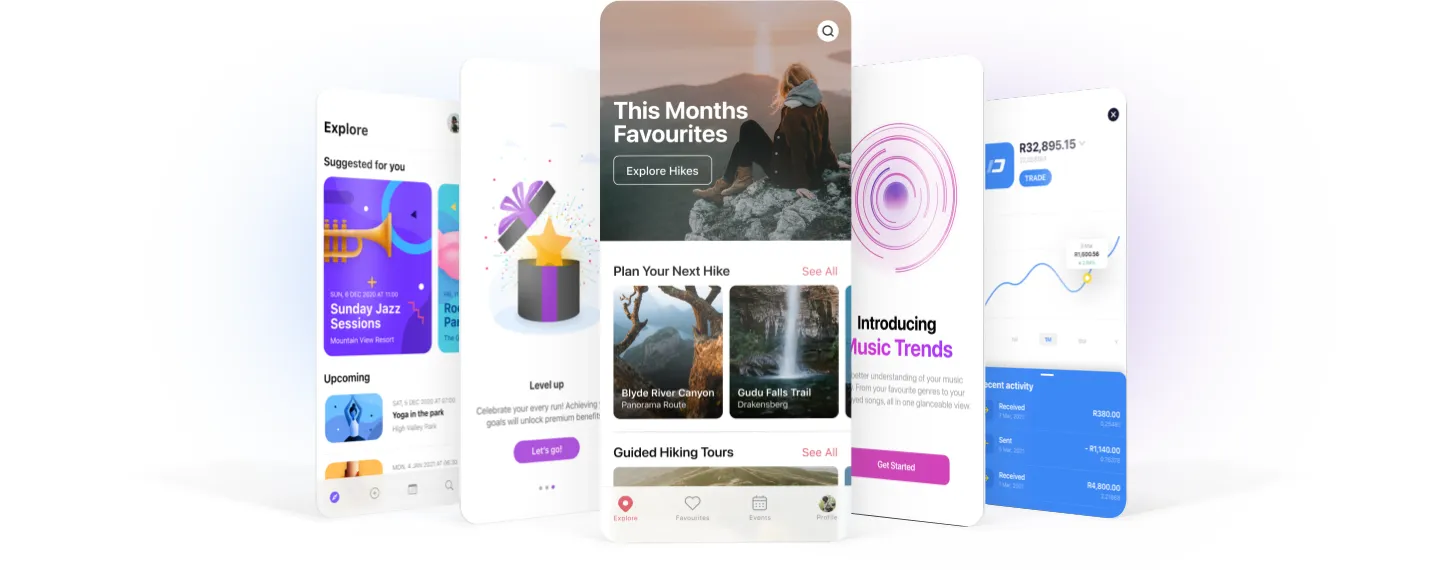 A carousel of mobile app interface designs by Glucode